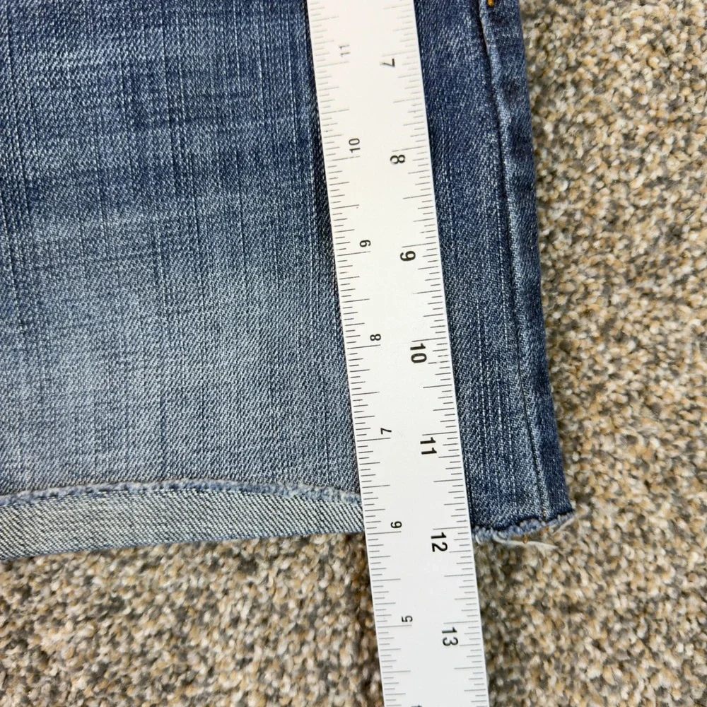 London Jean Denim Mini Skirt Womens 6 Medium Wash Button Fly Raw Hem Cotton Y2K
